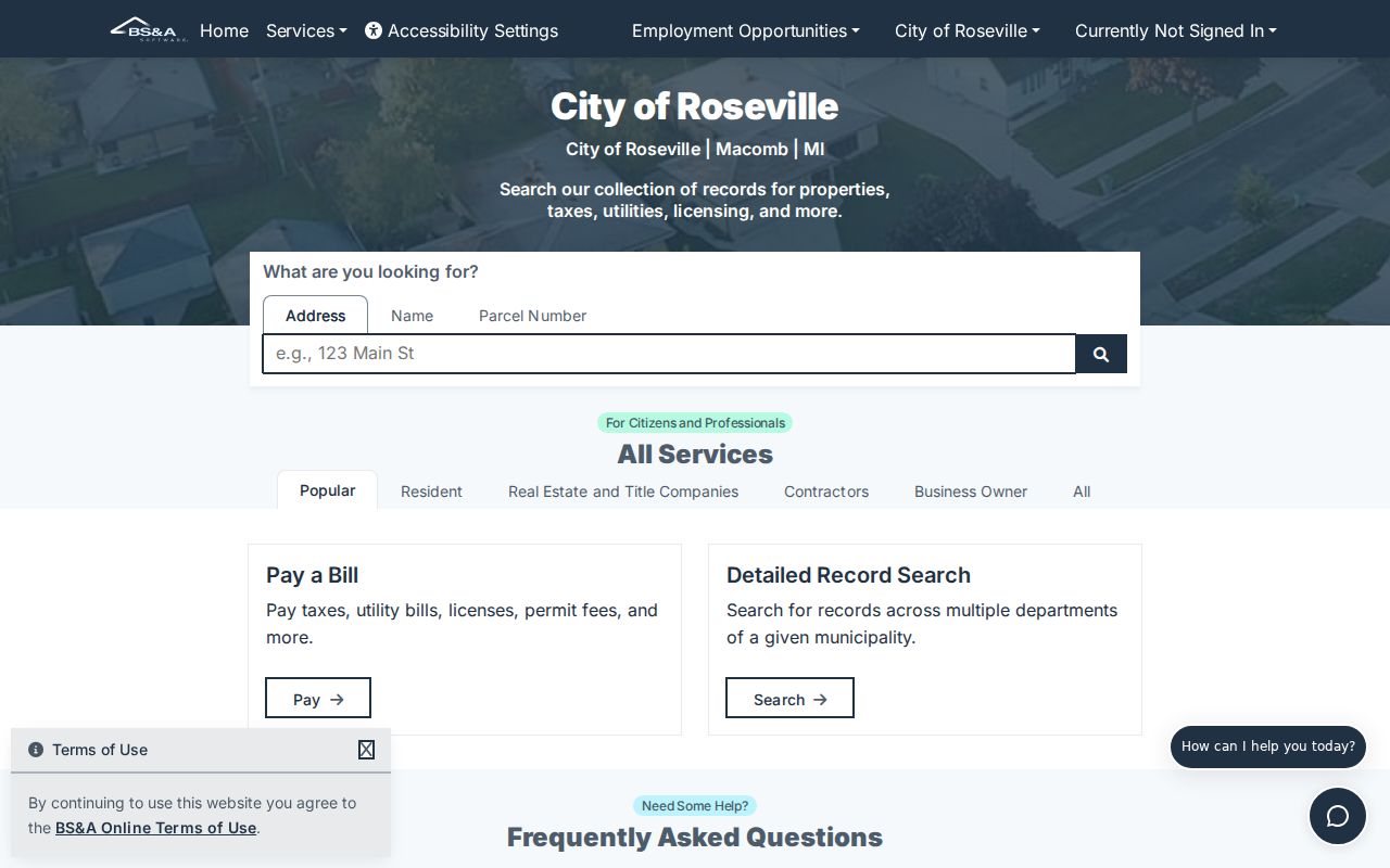 Roseville residents directory BS and A property search landing
