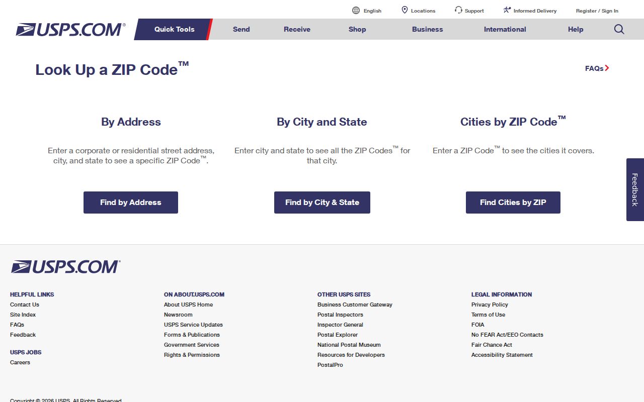 Roseville ZIP search showing the USPS ZIP lookup controls